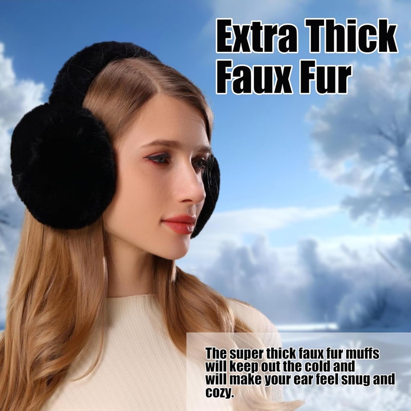 Fsmiling Winter Ear Muffs For Women Fuzzy Earmuffs Adjustable Ear Warmer Foldable - Image 4